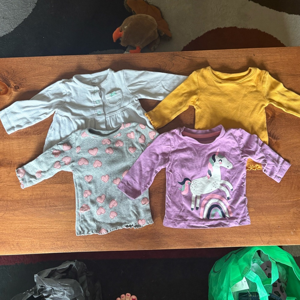 Lot of 4 Baby Girl Long Sleeve Tops – Mixed Brands, Size 0-3M 💥Buy 2 Get 1 Free💥